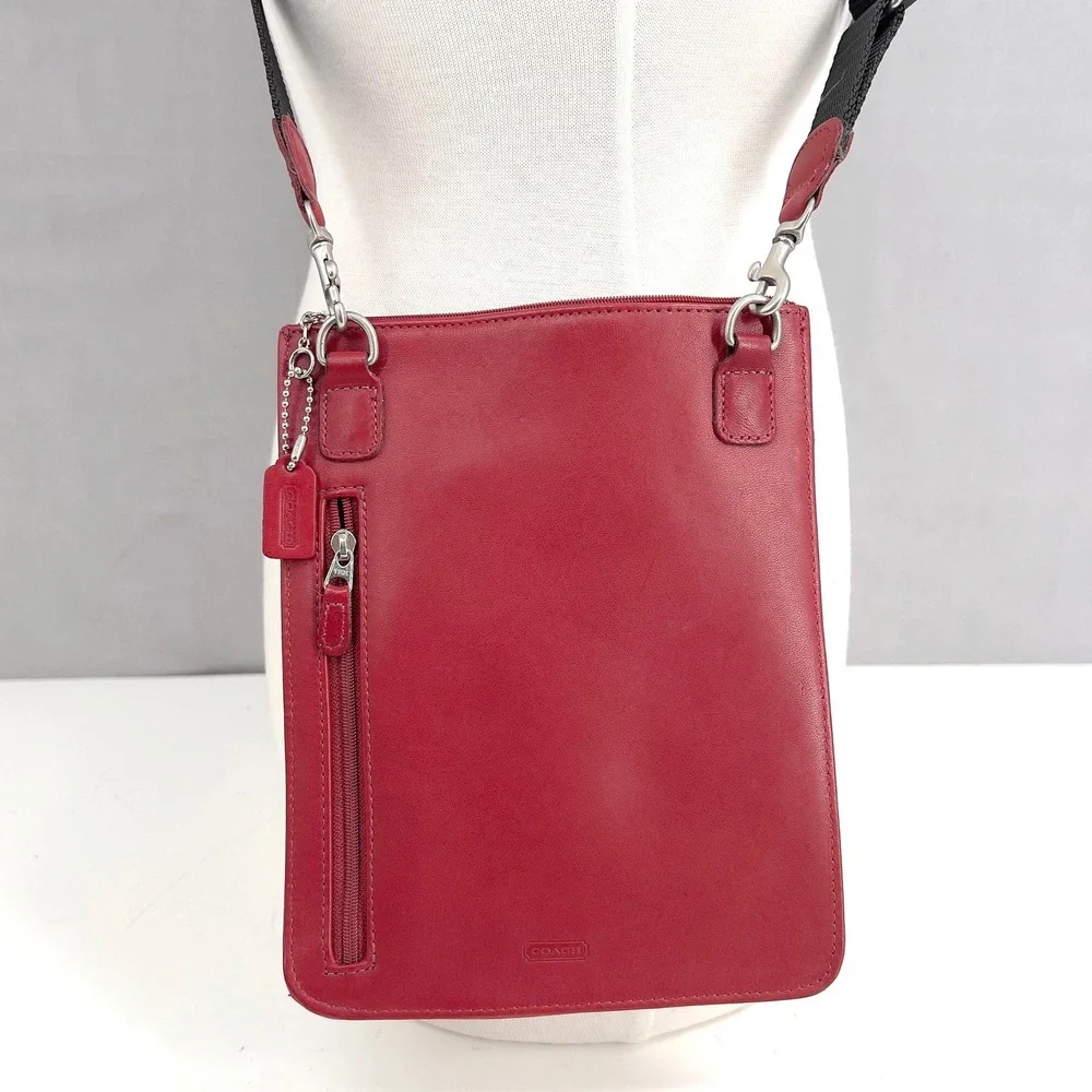 Vintage Coach Red Leather Swingpack Crossbody Bag Silver Hardware Tag USA 90s